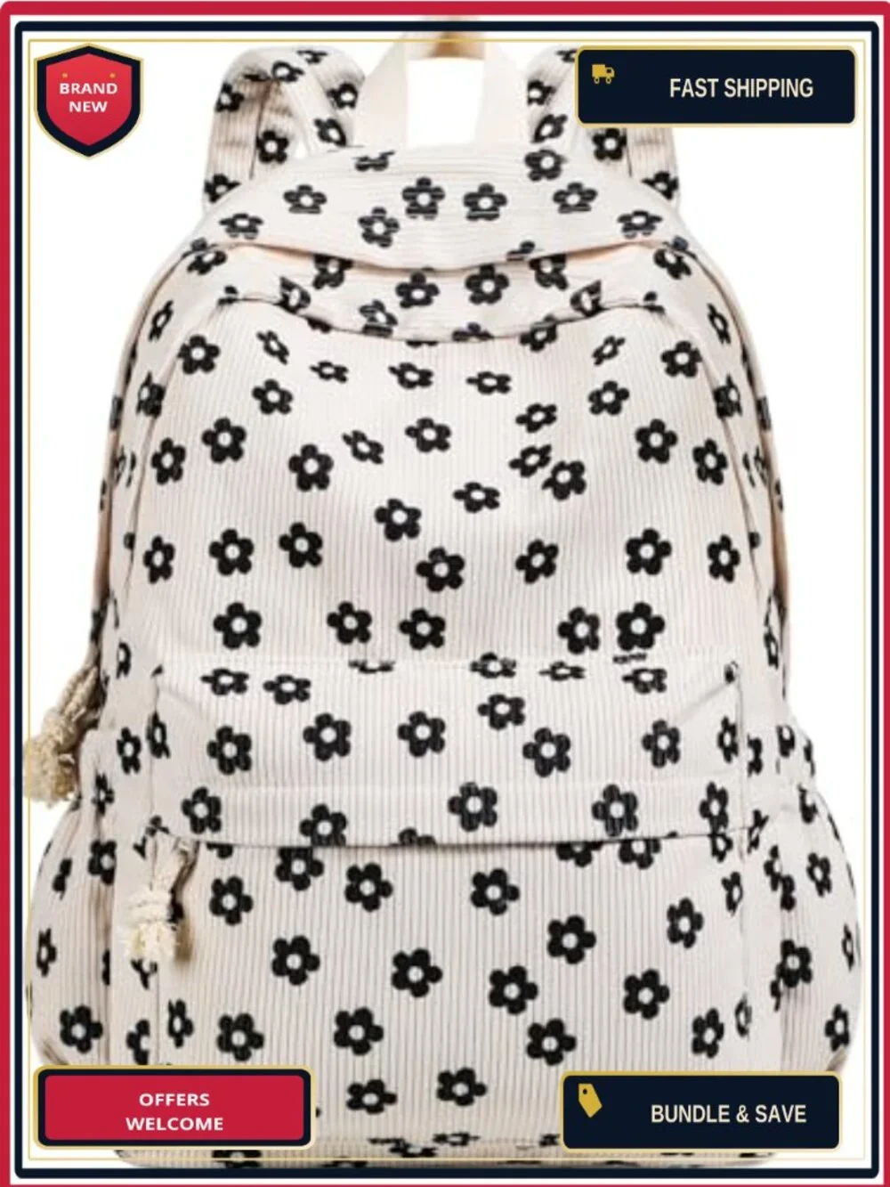 Cute Corduroy Backpack for Teens Girls Women 15.6 Inch Laptop School Bag